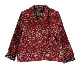Vintage New Identity Red Western Paisley Bandana Print Jacket Size Large